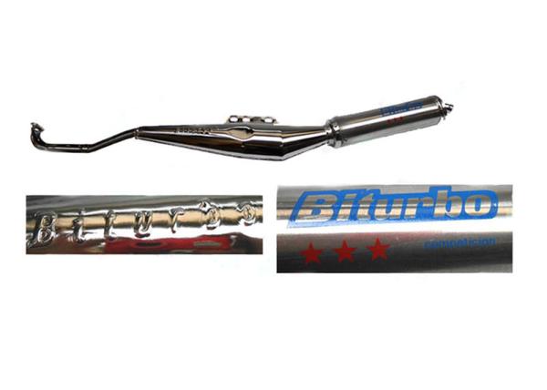 Auspuff Biturbo Chrom mit silbernen Endtopf 25mm